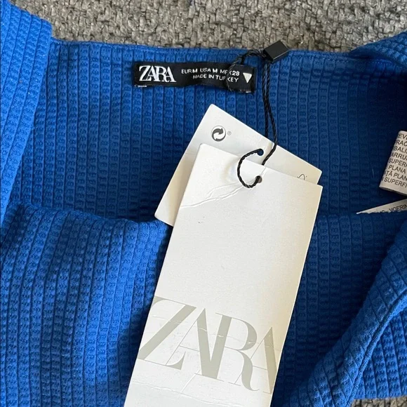 NWT Zara Bright Blue Ribbed Crop Top - Picture 4 of 5
